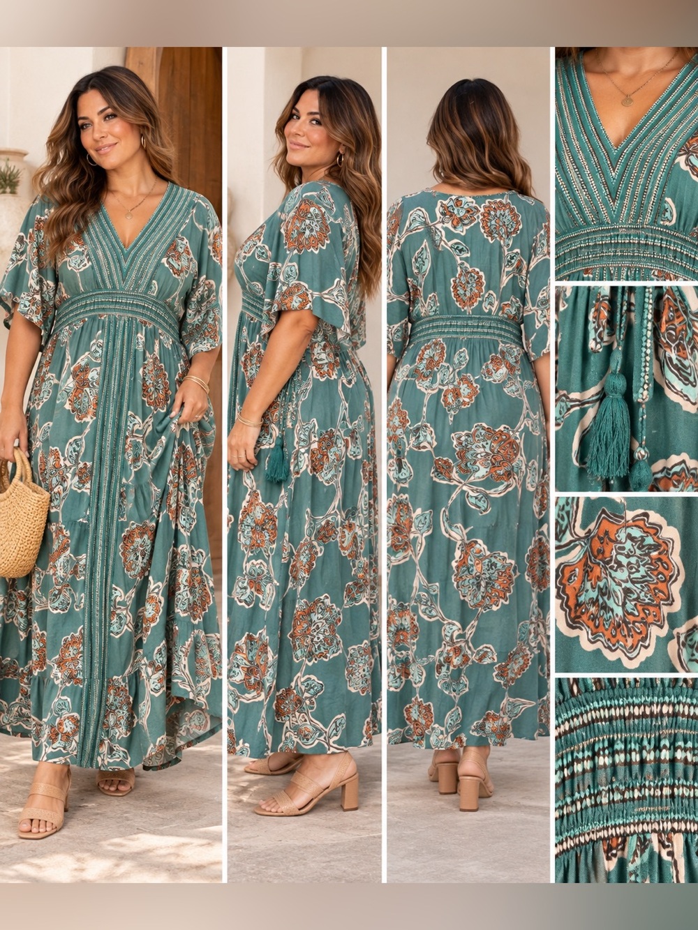 Knox Rose Teal Floral Boho Maxi Dress – 1X